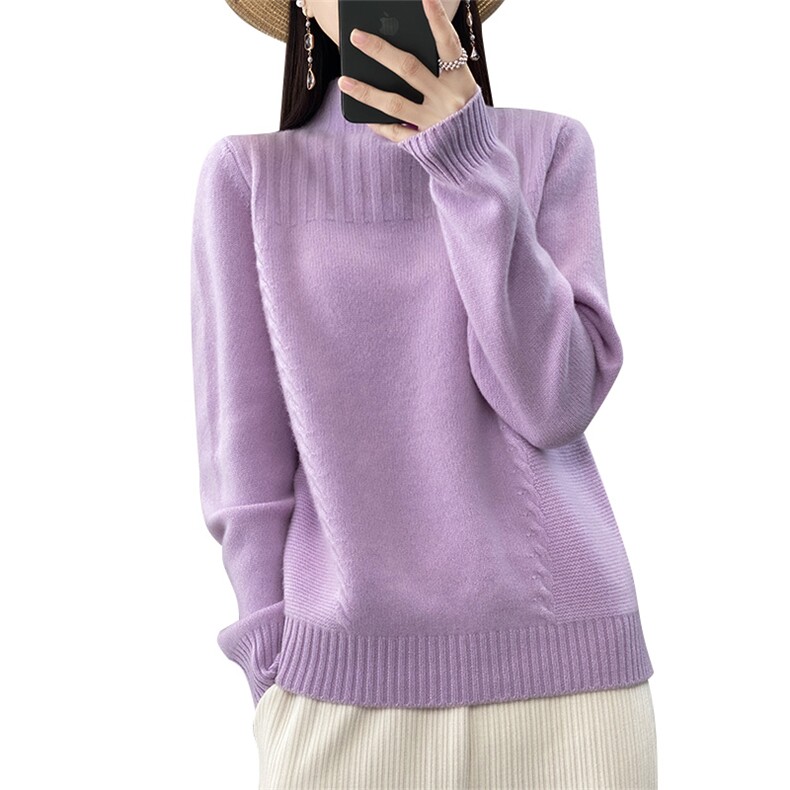 秋冬新款羊毛衫女半高领宽松加厚针织上衣慵懒百搭毛衣,女装羊毛衫,魅途羊绒