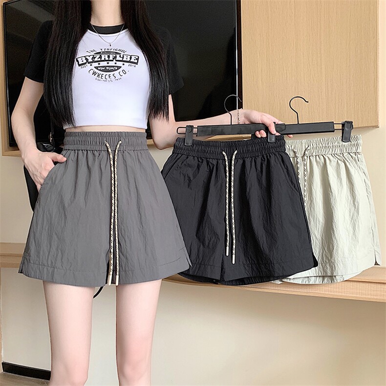 美式工装短裤女夏季2024新款抽绳小个子冰丝速干显瘦阔腿热裤，女装短裤/热裤，梦白服饰厂