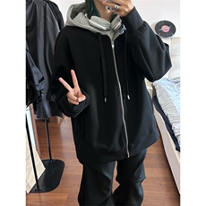 港风大码日系假两件男女情侣连帽开衫卫衣XZ213-W2208-P88控108，男装卫衣，星座213
