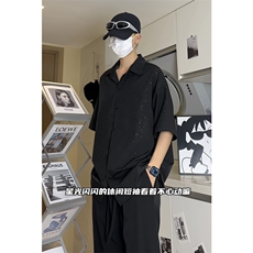 男模切片满天星空衬衫夏季宽松五分袖痞帅衬衣X1213-C2318-特P35，男装T恤，星座1213