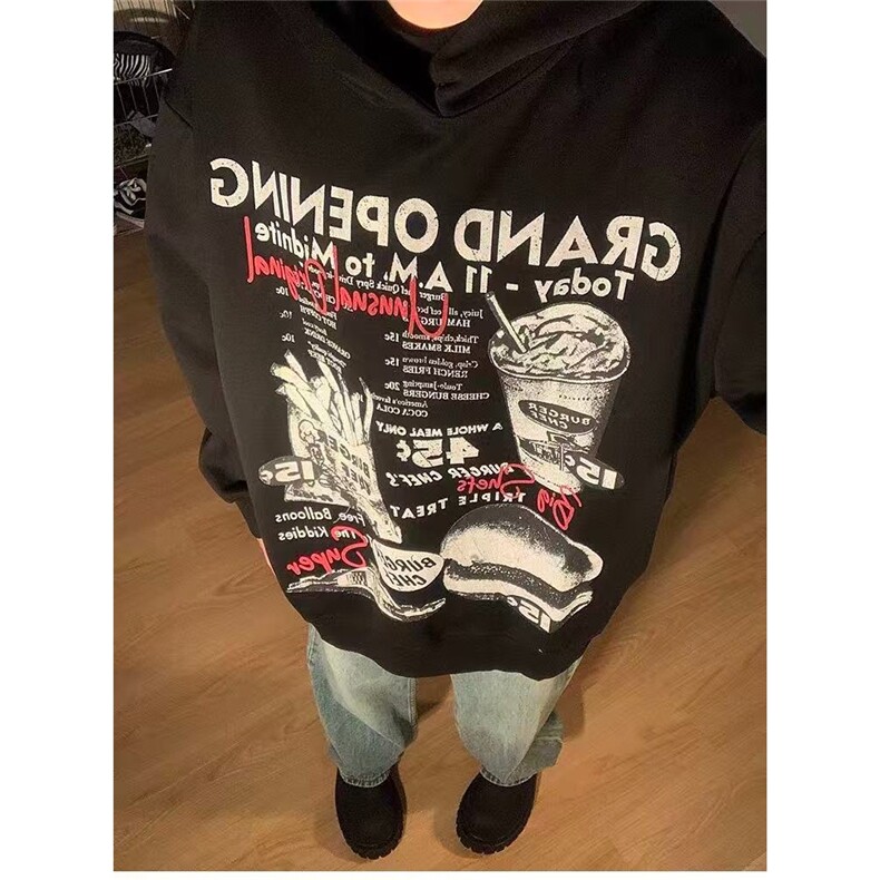 美式复古刺绣花秋冬新款潮牌宽松情侣加绒连帽卫衣女长袖上衣,男装卫衣,星座506A