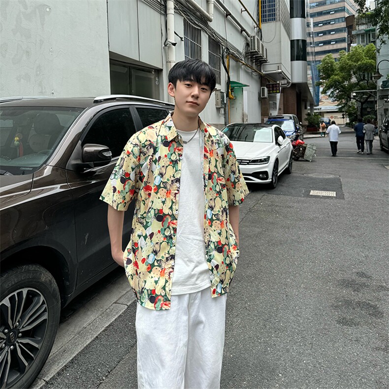 CS005～特P25控39有货（自家图）夏季短袖花衬衫男女沙滩衬衣,男装衬衫,星座218-5