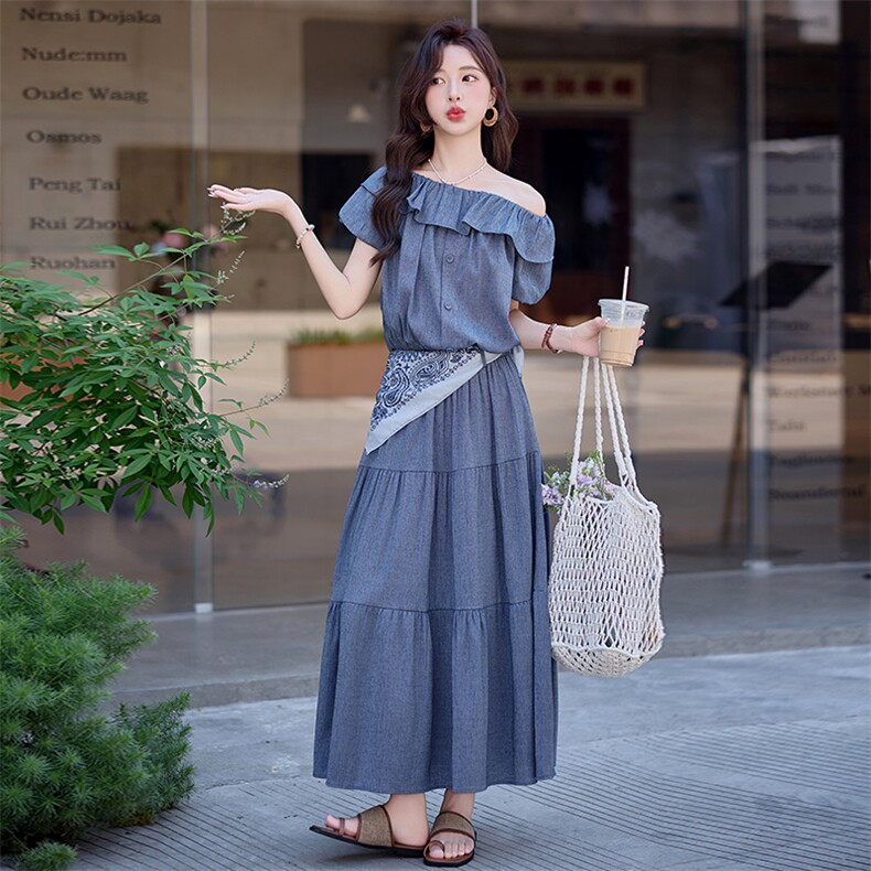 时尚穿搭一整套盐系轻熟风上衣+中长半身裙两件套裙SH073中年妈妈，女装套装/套裙，苗苗