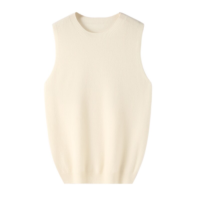 2025夏秋新款一线成衣羊绒衫女100纯山羊绒圆领薄款纯色针织背心，女装背心吊带，昭美纯山羊绒