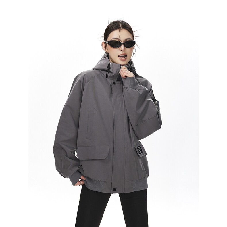 可二开发光贴片连帽工装冲锋衣大码M-5XL夹克女JK78076P85控128，女装短外套，星座226-1