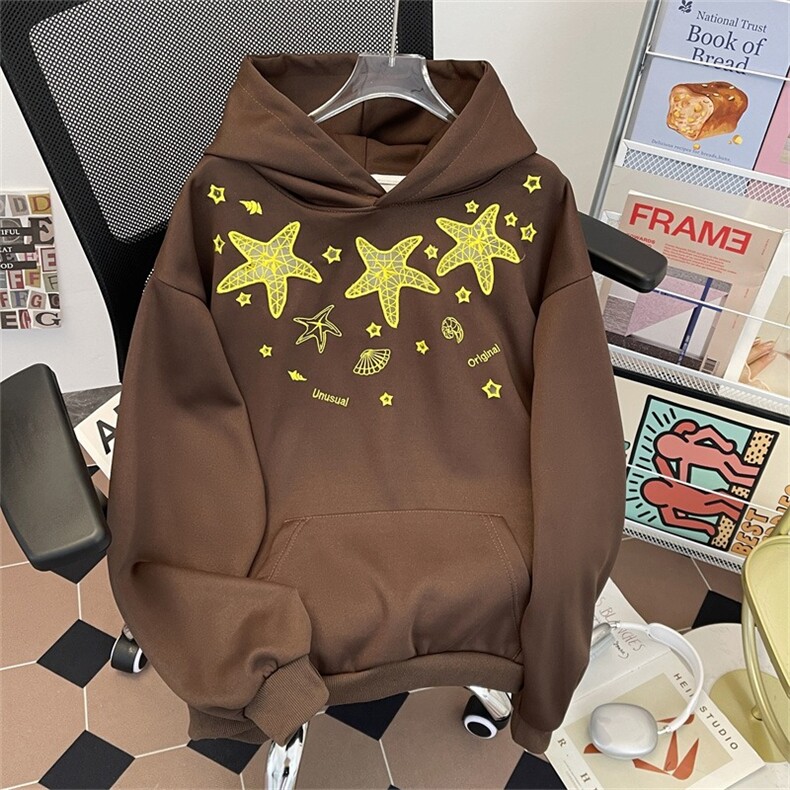 韩系慵懒风海星印花套头连帽卫衣女秋季新款巨好看宽松休闲帽衫图片