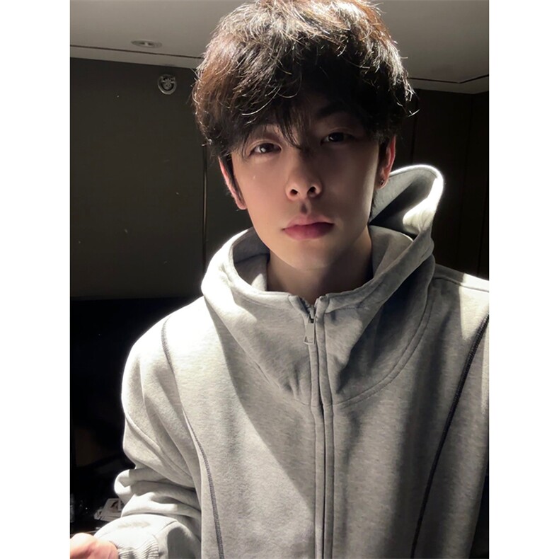 抖音得物高品质秋冬美式高街重磅结构辑明线纹理连帽卫衣外套W111,男装卫衣,电商A486