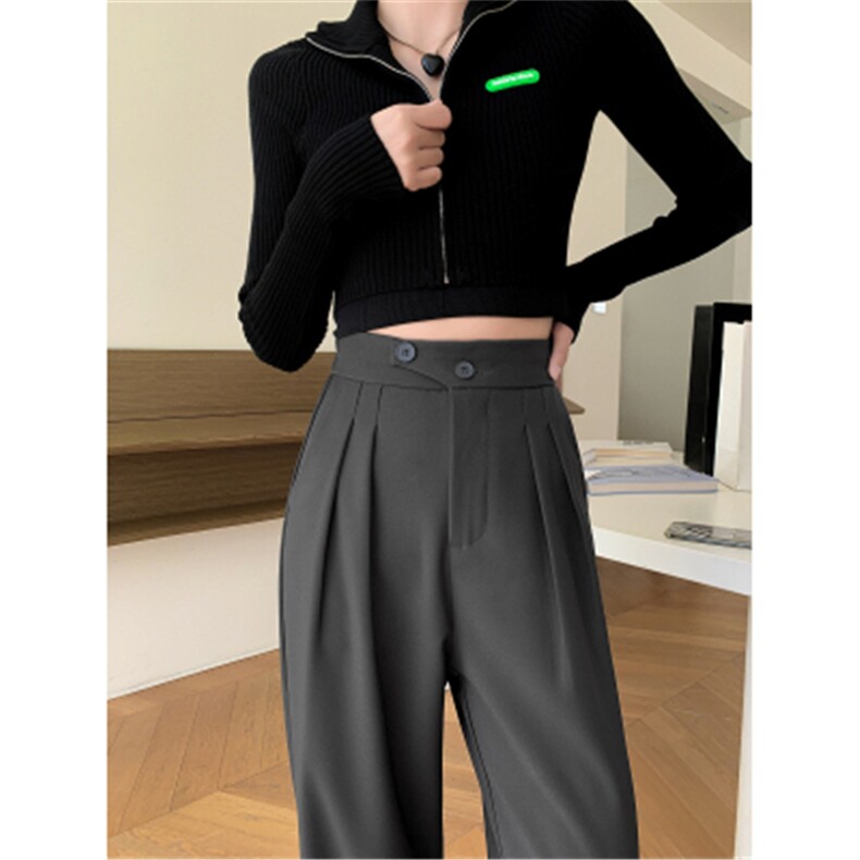 2024春季新款窄版西装阔腿裤女小个子高腰垂感直筒休闲显瘦拖地裤，女装休闲裤，梦白服饰厂