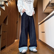 加长版裤子男高个子拼接卷边格子188cm110牛仔裤KZ011P65加绒75，男装牛仔裤，电商B312