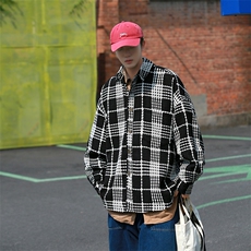 秋冬新款港风复古小香风夹克外套格子长袖衬衫潮流情侣H218/P55，男装衬衫，钱塘713
