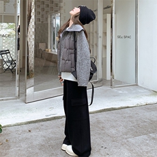 韩版时尚双面呢拼接羽绒服女2025冬季新款显瘦加厚90白鸭绒短外套，女装羽绒服，韩蜜菓