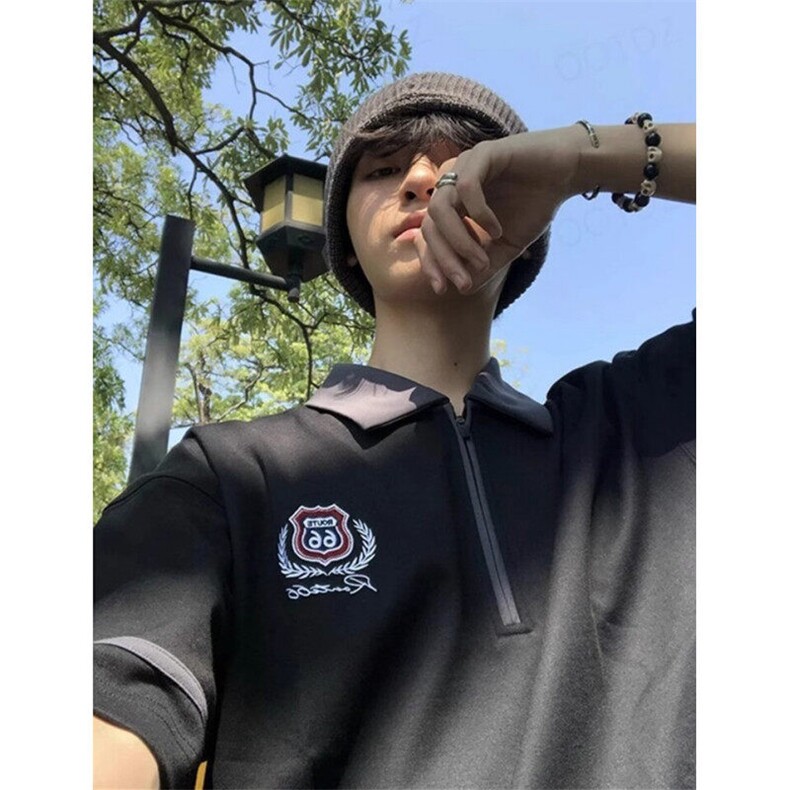 半拉链撞色Polo衫短袖男女2025夏季翻领t恤休闲情侣半袖TK22,男装T恤,星座1116A（原606A-3）