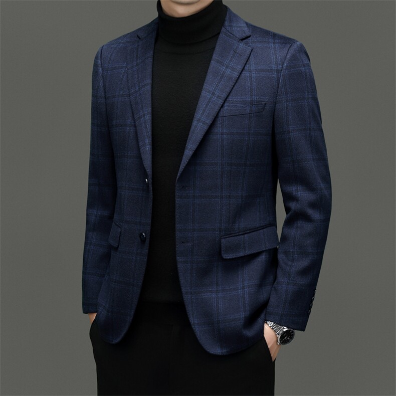 2023年秋冬新款男士外套翻领休闲毛呢外套西服夹克图片