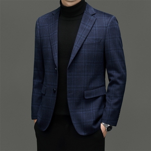2023年秋冬新款男士外套翻领休闲毛呢外套西服夹克图片