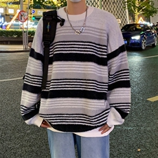美式复古嘻哈字母拼色圆领男潮牌宽松情侣休闲打底衫，男装针织衫/毛衣，星座716-4