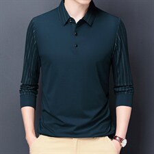 长袖翻领假两件春秋季条纹商务休闲内搭Polo衫潮流男装上衣打底衫图片