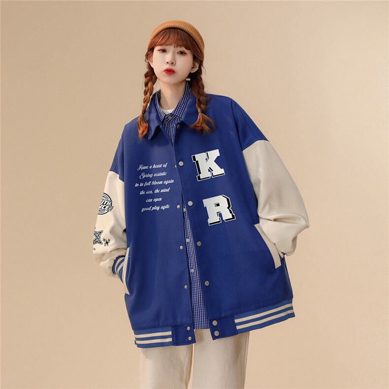 中性风23春季新款潮流字母印花翻领棒球服夹克外套G602P85控108,男装夹克,A247A