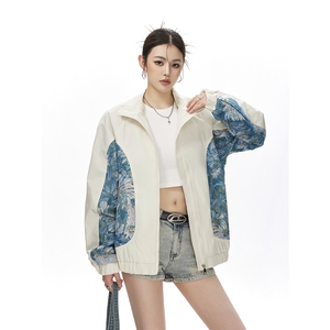 可二开中性风刺绣花卉撞色设计大码M-5XL夹克女JK78051P75控108图片
