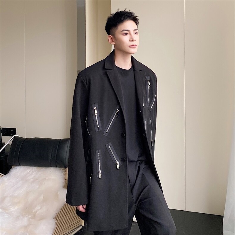 冬季毛呢新款男大衣金属拉链装饰休闲西装领外套A345-215-P150,男装西服套装,电商A345
