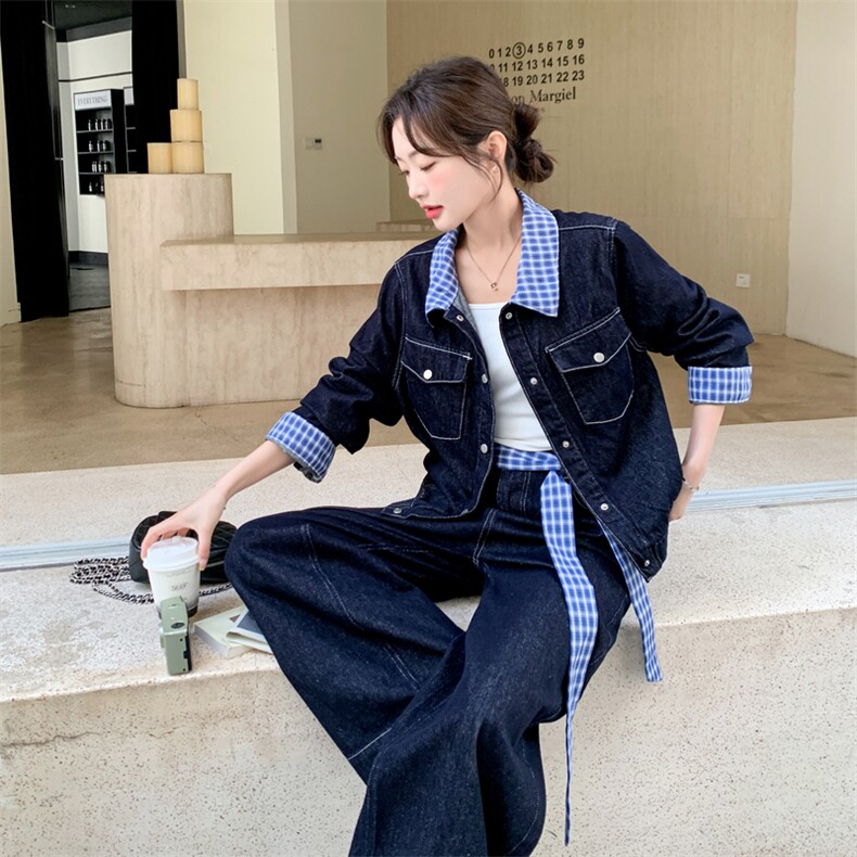 新款有货蓝色牛仔休闲套装有腰带5527P205K328,女装套装/套裙,2C176