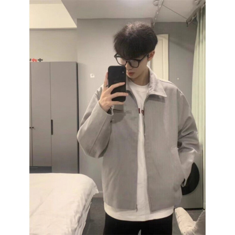 新款cleanfti纯色流行慵懒灰色垫肩短款夹克男简约CXZ413,男装夹克,星座1116A（原606A-3）