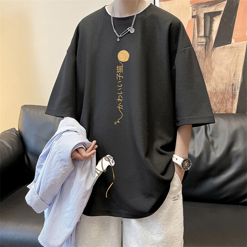 华夫格t恤男短袖男大码五分袖酒店风HT73013-P22,男装T恤,电商A040