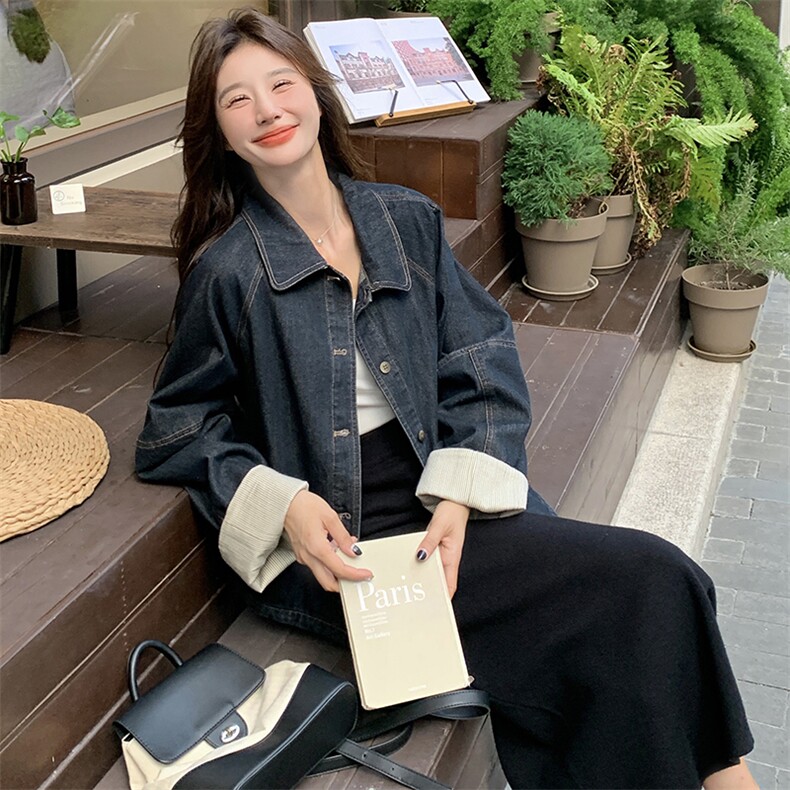 港风复古chic牛仔外套女新款2025春季宽松休闲小个子百搭夹克上衣,女装短外套,2C129