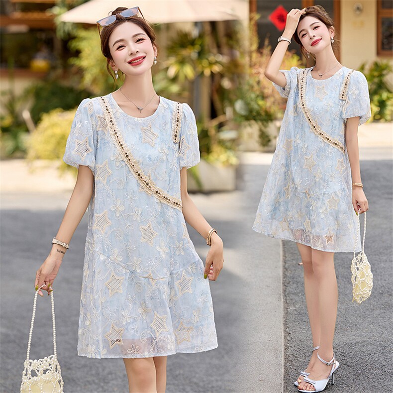 2025超火刺绣亮片连衣裙女夏小个子大码高端轻奢女装时髦减龄，女装连衣裙，尚羽泽网红店