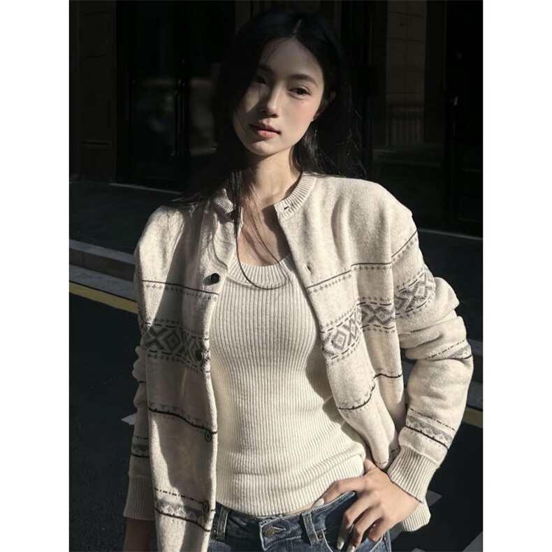 美丽诺羊毛混纺秋冬季复古费尔岛提花高智感毛织开衫针织衫男女款,男装针织衫/毛衣,星座506A