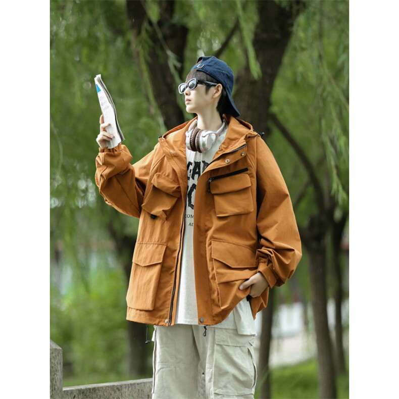 港风秋款男夹克连帽工装大口袋魔术贴外套JK76P70,男装夹克,星座1013-1