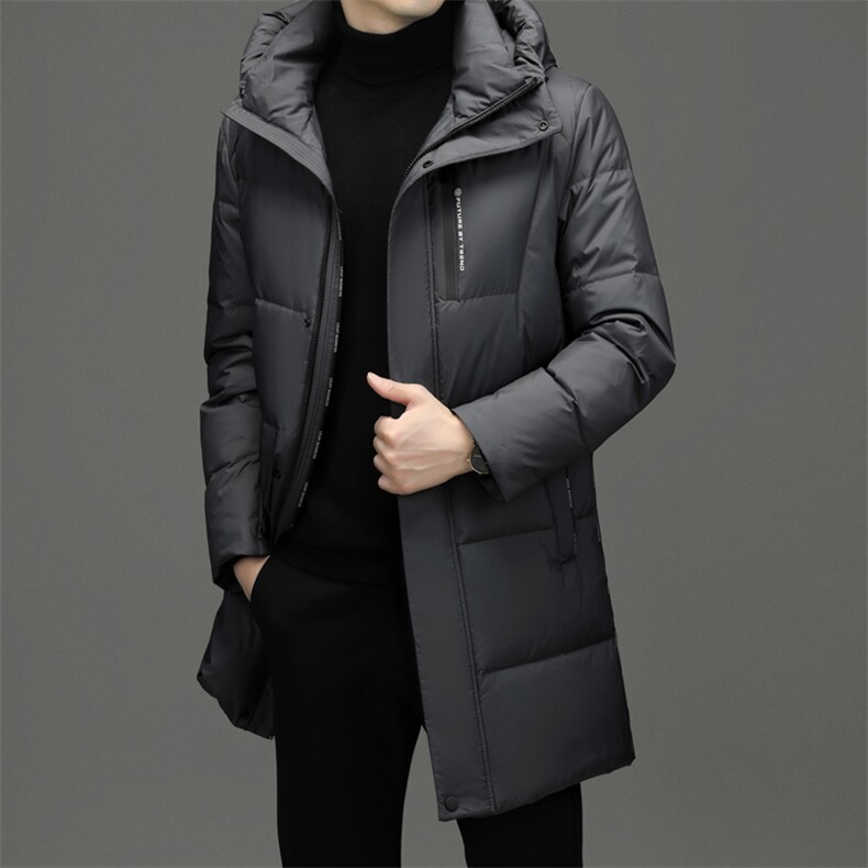 中年男士中长款连帽羽绒服2023冬季新款男装休闲加厚保暖外套图片