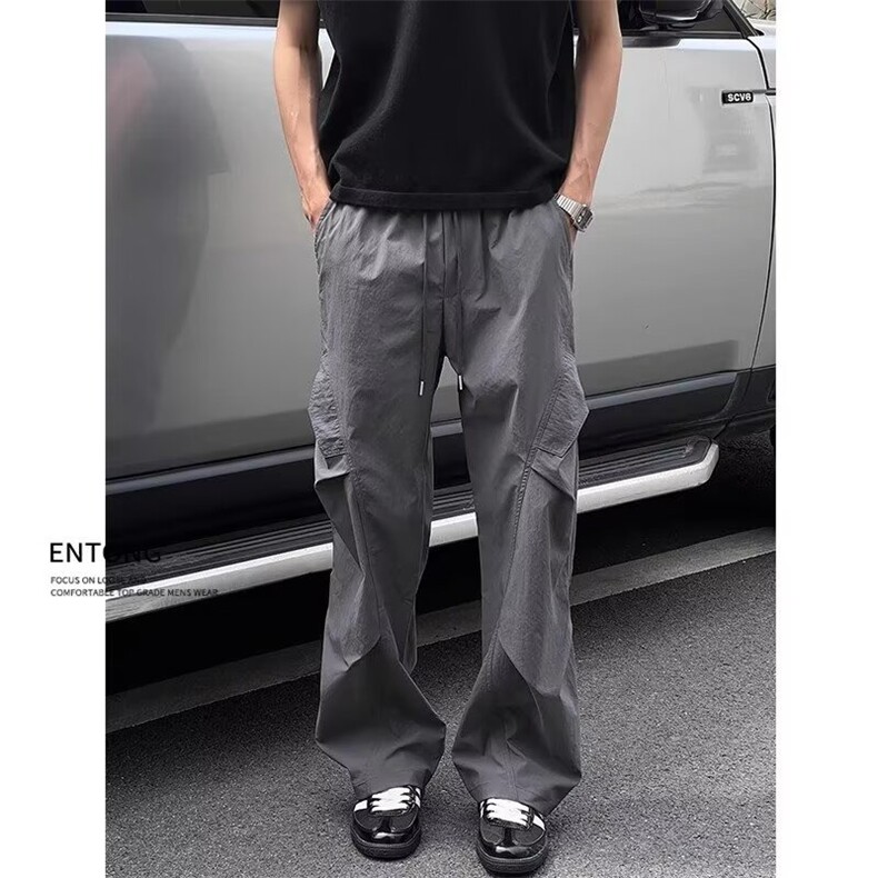 浅灰色防水冲锋裤男夏季薄款褶皱工装裤cleanfit户外速干登山裤子,男装工装外套,星座506A