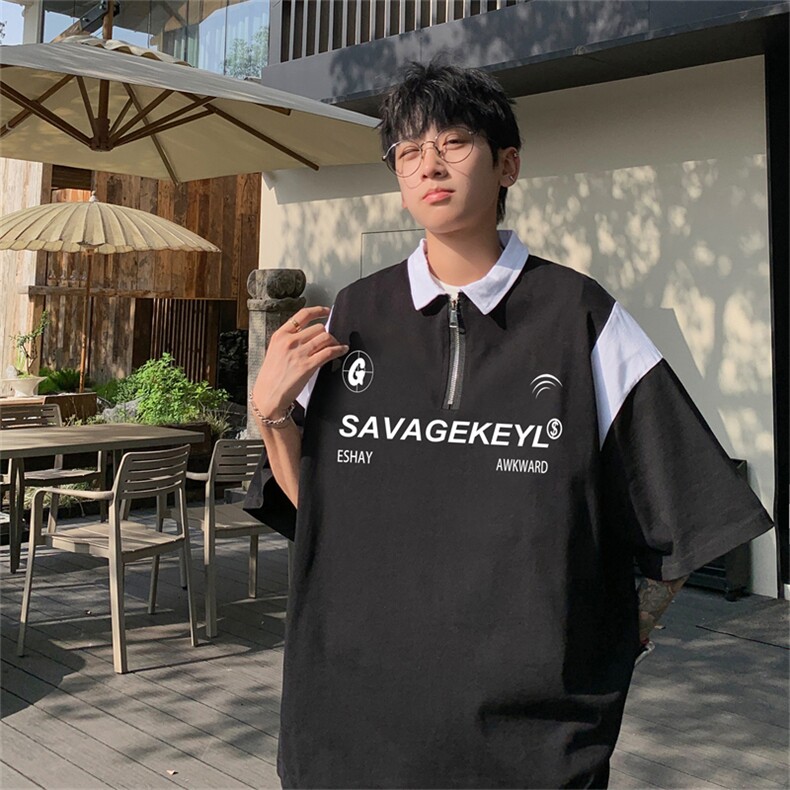品质纯棉夏季美式复古POLO衫男潮流宽松短袖XP3342-P45控68抖音78,男装T恤,电商B370