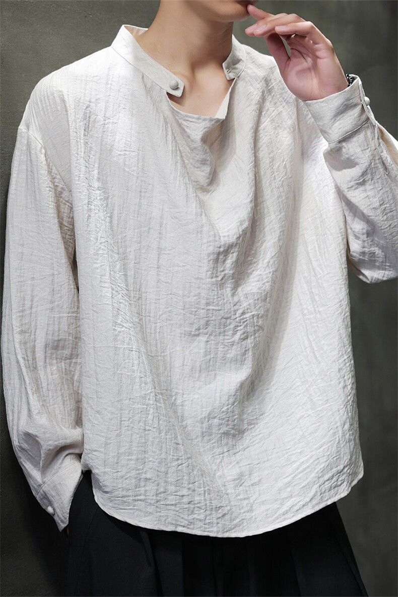 2025春夏亚麻男装新中式唐装风棉麻衬衣圆领汉服衬衫C178-P65,男装衬衫,电商B277(原6028)