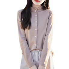 双面磨毛木耳领打底衬衣女2024秋冬加厚保暖叠穿内搭绒衣衬衫上衣，女装针织衫/毛衣，佳绒高端店