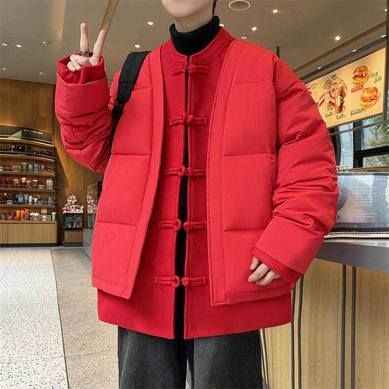 中式唐装男款冬季加厚风汉服青红色立领休闲外套A33-P158，男装民族服装，星座816A（原B366）