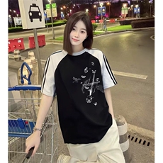 抖音得物品质二开240克宽松纯棉美式潮牌插肩三杠织带短袖T恤，男装T恤，电商A486