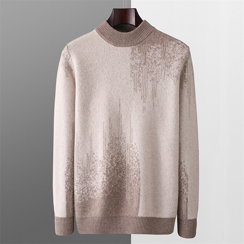 秋冬季羊毛男士七针小半高圆领渐变羊毛衫，男装羊毛衫，君贝羊绒