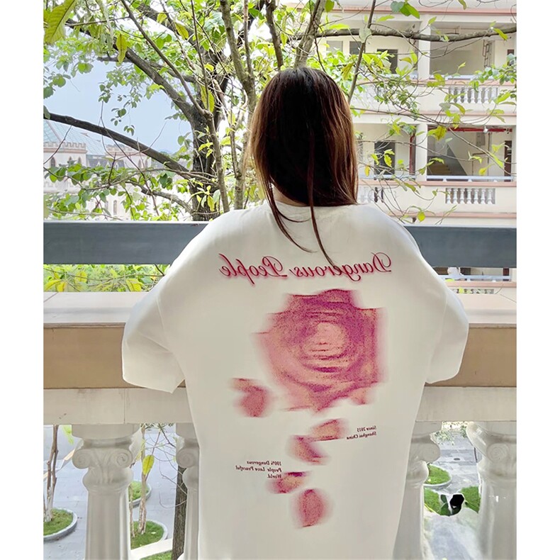 抖音得物供货210克现货宽松纯棉美式潮牌印花落肩袖纯棉T恤AT2186,男装T恤,电商A443