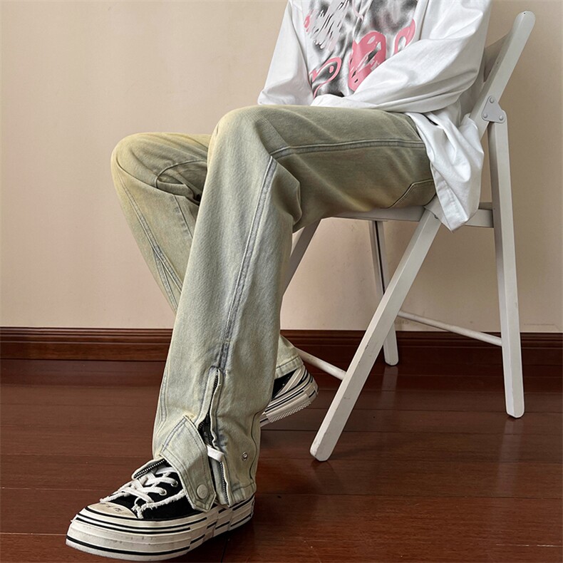 B221秋装美式ins高街拉链直筒百搭牛仔裤LK22042-P60控78,男装牛仔裤,电商B221