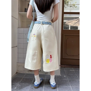AK2261-P60彩色字母刺绣宽松短裤夏季男女同款阔腿七分裤图片