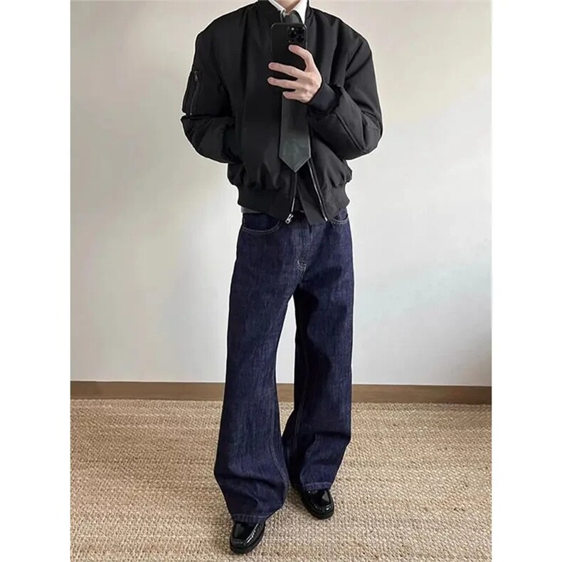 A207-P57【经典原牛】阔腿牛仔裤男春秋宽松直筒裤子小众,男装牛仔裤,电商B323A