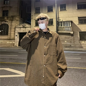 衬衣男韩版潮流条纹拼色高街帅长袖2024春季ins宽松外套CY601-P37图片