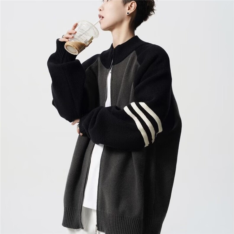 开衫毛衣男春秋冬季2025潮牌立领撞色针织外套男生休闲毛线衣服,男装针织衫/毛衣,星座715-4