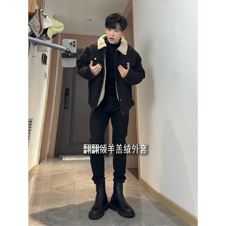【有货】866CC-P75羊羔毛棉服外套男加绒加厚翻领牛仔夹克,男装夹克,星座1007（原301D）