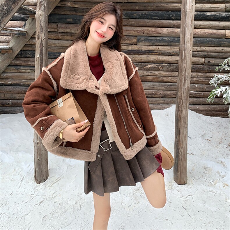 现货2025新款皮毛一体机车服显瘦外套,女装棉衣/棉服,1C150