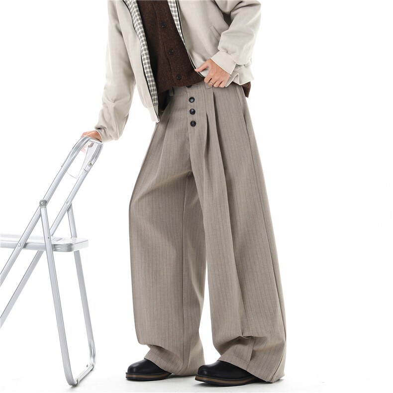 【现货】XZ612-PB023-特P61美式复古老钱风排扣暗条纹褶皱西裤，男装西裤，星座612