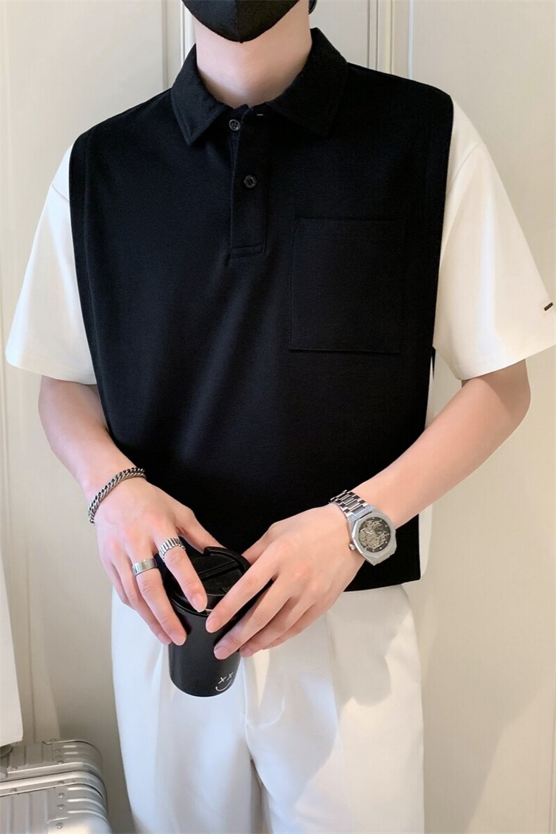 2025夏季新款社会小伙假两件polo衫男短袖T恤TX04P68控98,男装Polo衫,电商B276A