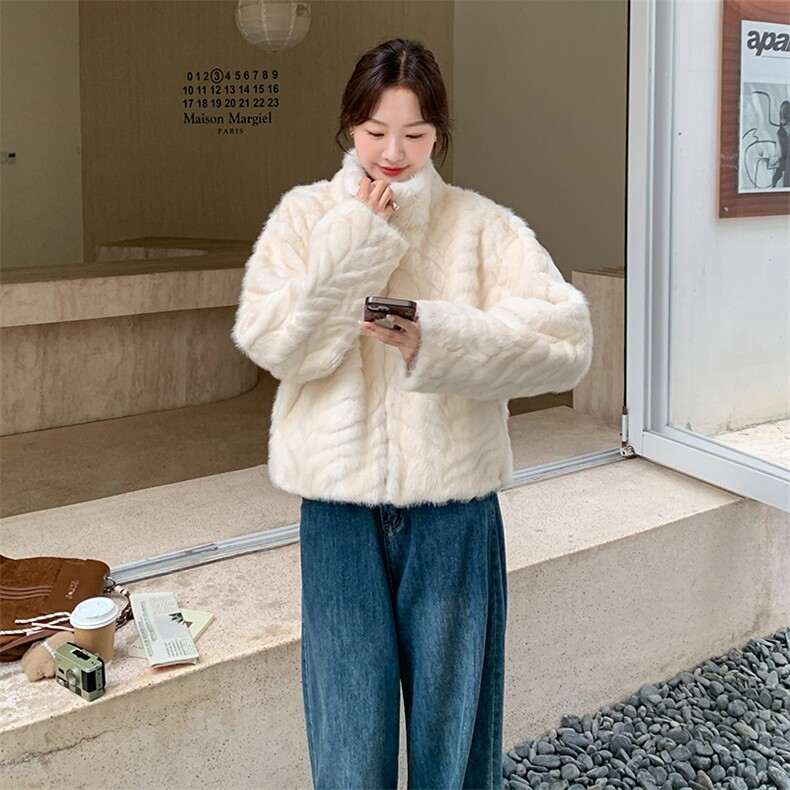 210-7703-P185-K258仿水貂高端皮毛一体2025年冬季女，女装羊羔毛/颗粒绒，韩蜜菓