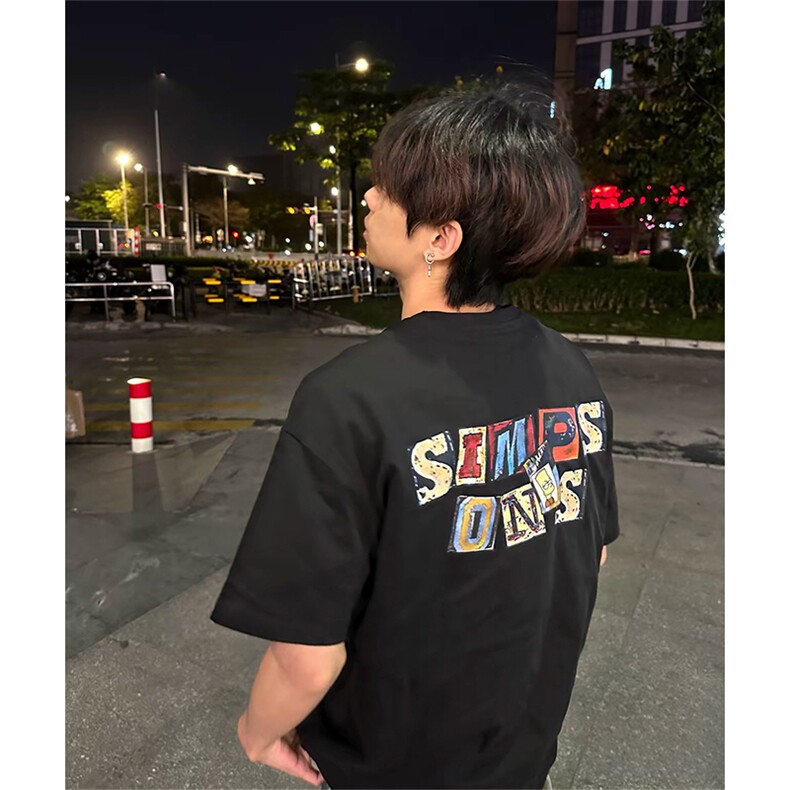 抖音得物供货210克现货宽松纯棉美式潮牌印花落肩袖纯棉T恤AT2176,男装T恤,电商A443